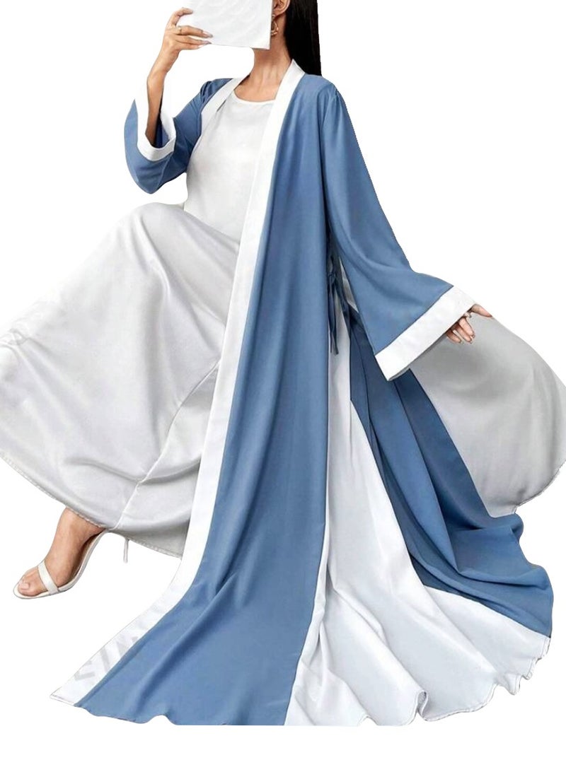 عباية عصرية مفتوحة من الأمام باللونين الأزرق والأبيض - Image 2