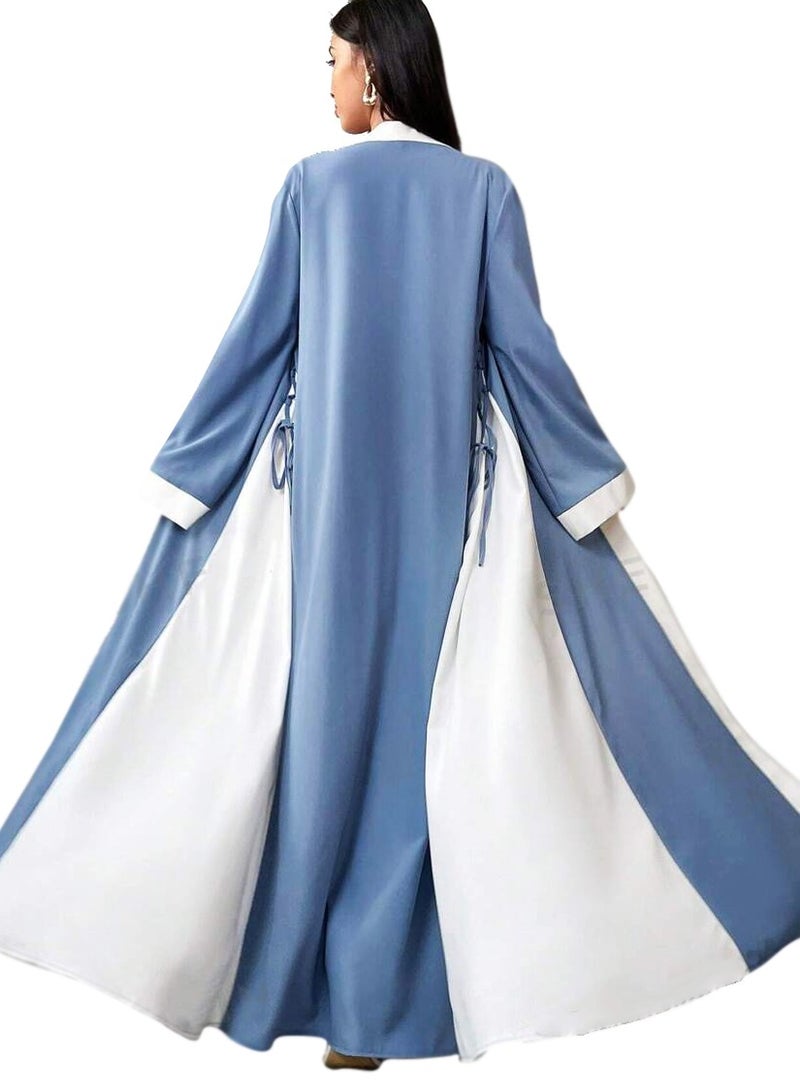 عباية عصرية مفتوحة من الأمام باللونين الأزرق والأبيض - Image 4