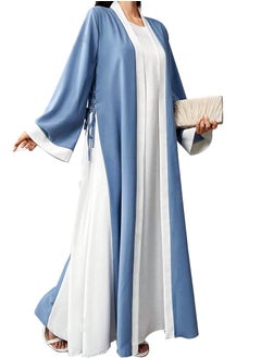 Generic Blue & White Front Open Modern Abaya  - Image 1