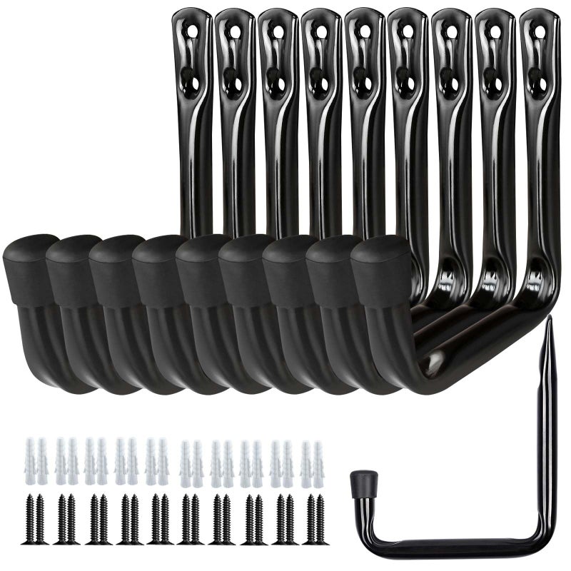 Dreecy 10 Pack Garage Storage J Utility Hooks Heavy Duty J Utility Hooks Hangers for Garage Wall Hanging Garden Tools Ladder Bike Hose Black