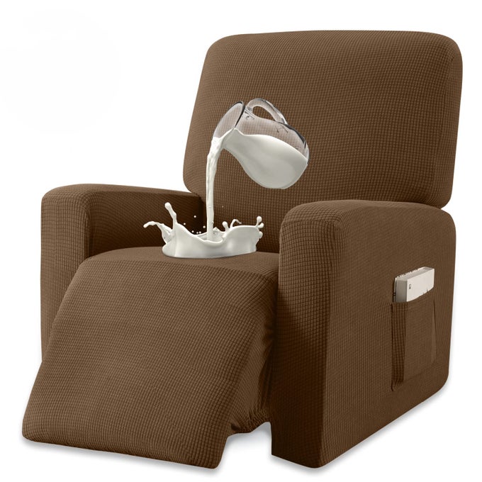 PREMIUM WATER REPELLENT RECLINER CHAIR COVER HIGH STRETCH JACQUARD FABRIC RECLINER SLIPCOVER WITH POCKETS RECLINER COFFEE
