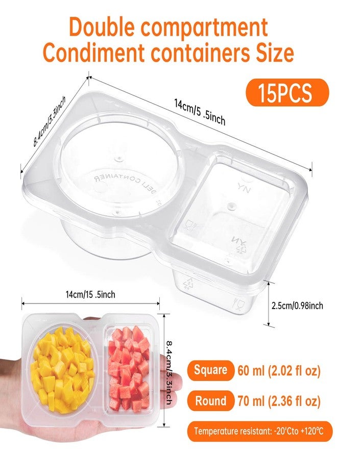 ABEJFIC 15 Sets Reusable Snack Containers, Double Compartment Condiment Containers with Lid, 2 Compartment Snack Pack Containers for Condiments or Dips, Sauce Snack, Salad Dressing, Sampling, Travel Snack - Image 2