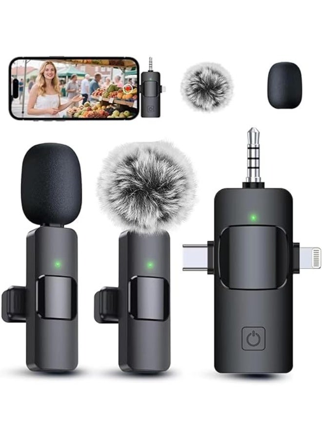 ميكروفون 3 في 1 لأجهزة iPhone وAndroid وiPad والكاميرات والميكروفونات اللاسلكية وميكروفون صغير وميكروفون ياقة مع خاصية تقليل الضوضاء وصوت نقي للغاية وبطارية تدوم حتى 7 ساعات للتسجيل ويوتيوب والبودكاست والتدوين المرئي - Image 1