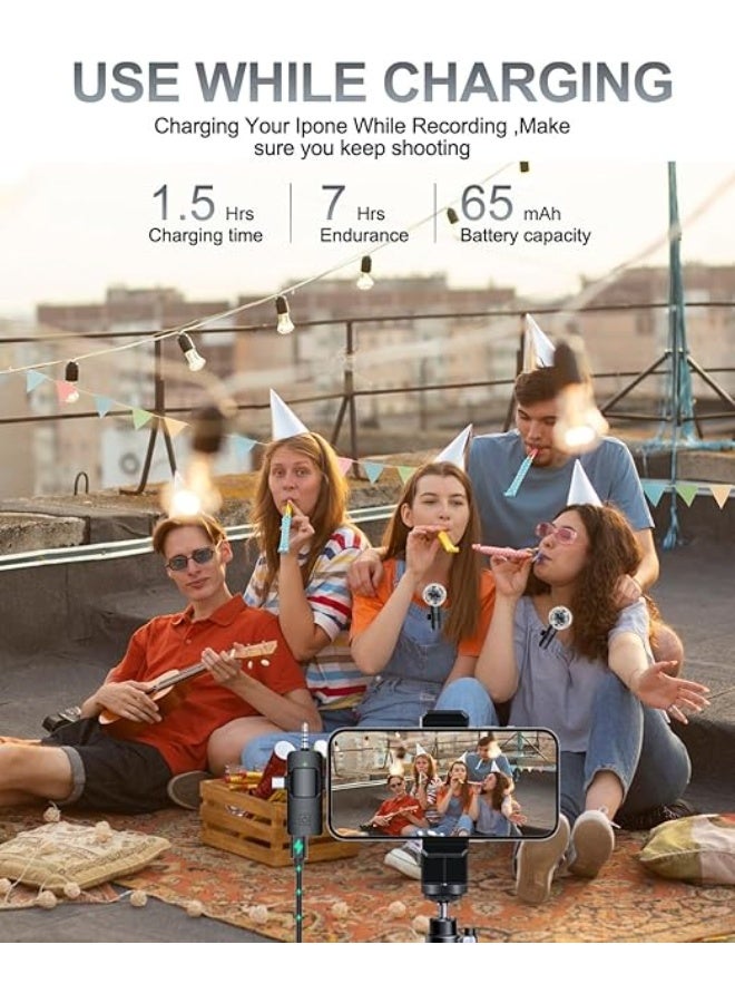 ميكروفون 3 في 1 لأجهزة iPhone وAndroid وiPad والكاميرات والميكروفونات اللاسلكية وميكروفون صغير وميكروفون ياقة مع خاصية تقليل الضوضاء وصوت نقي للغاية وبطارية تدوم حتى 7 ساعات للتسجيل ويوتيوب والبودكاست والتدوين المرئي - Image 2