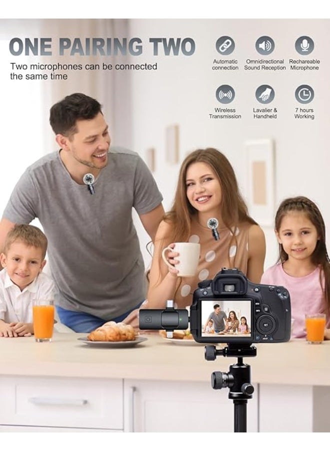 ميكروفون 3 في 1 لأجهزة iPhone وAndroid وiPad والكاميرات والميكروفونات اللاسلكية وميكروفون صغير وميكروفون ياقة مع خاصية تقليل الضوضاء وصوت نقي للغاية وبطارية تدوم حتى 7 ساعات للتسجيل ويوتيوب والبودكاست والتدوين المرئي - Image 3