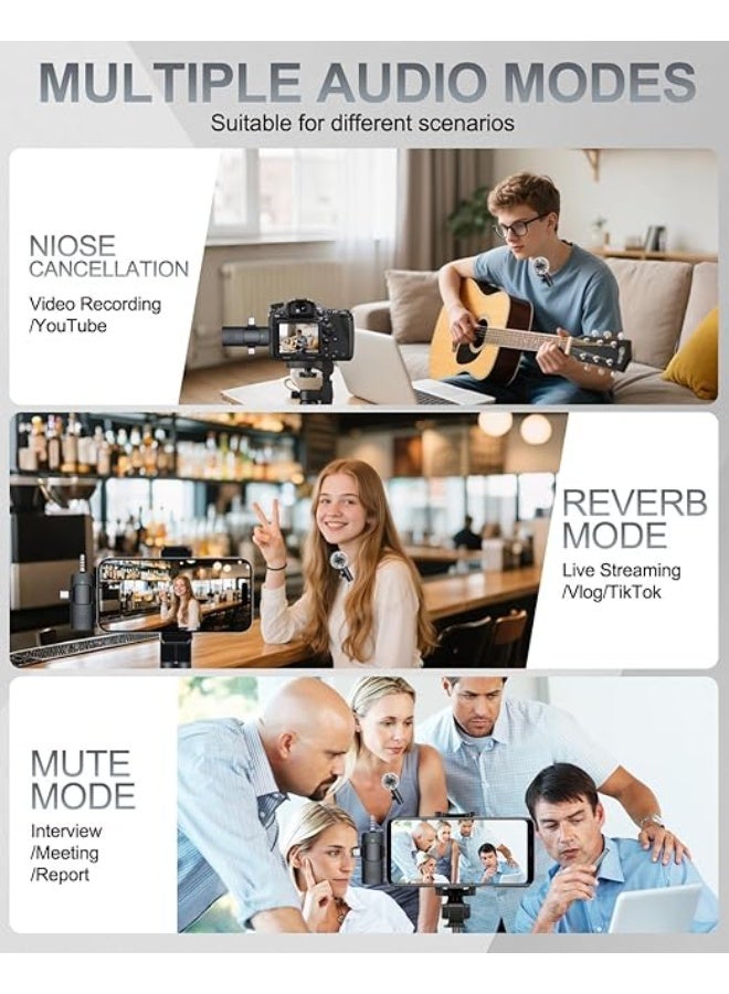 ميكروفون 3 في 1 لأجهزة iPhone وAndroid وiPad والكاميرات والميكروفونات اللاسلكية وميكروفون صغير وميكروفون ياقة مع خاصية تقليل الضوضاء وصوت نقي للغاية وبطارية تدوم حتى 7 ساعات للتسجيل ويوتيوب والبودكاست والتدوين المرئي - Image 4