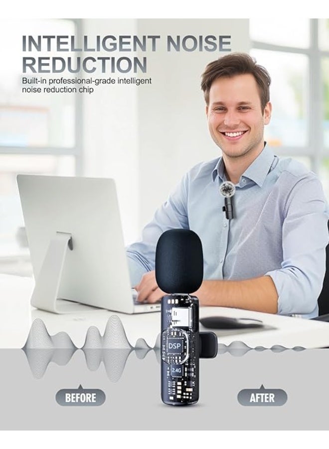 ميكروفون 3 في 1 لأجهزة iPhone وAndroid وiPad والكاميرات والميكروفونات اللاسلكية وميكروفون صغير وميكروفون ياقة مع خاصية تقليل الضوضاء وصوت نقي للغاية وبطارية تدوم حتى 7 ساعات للتسجيل ويوتيوب والبودكاست والتدوين المرئي - Image 5