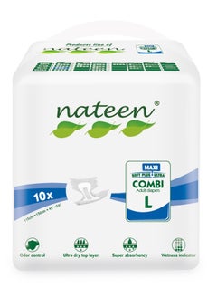 nateen Nateen Combi Maxi Incontinence Adult Diaper, Large, Waist Size 115-150cm,10 Count Adult Diapers,with Maximum Absorbent Layer, Leak Guard,Disposable Underwear for Men&Women,3900ml Absorbency.  - Image 1