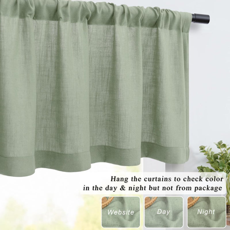 DANCURTON Sage Green Valance for Windows Kitchen Living Room Valance Rod Pocket Boho Farmhouse Country Rustic Bathroom Small Window Treatment Semi Sheer Linen Curtain Valances for Bedroom Light Sage - Image 4