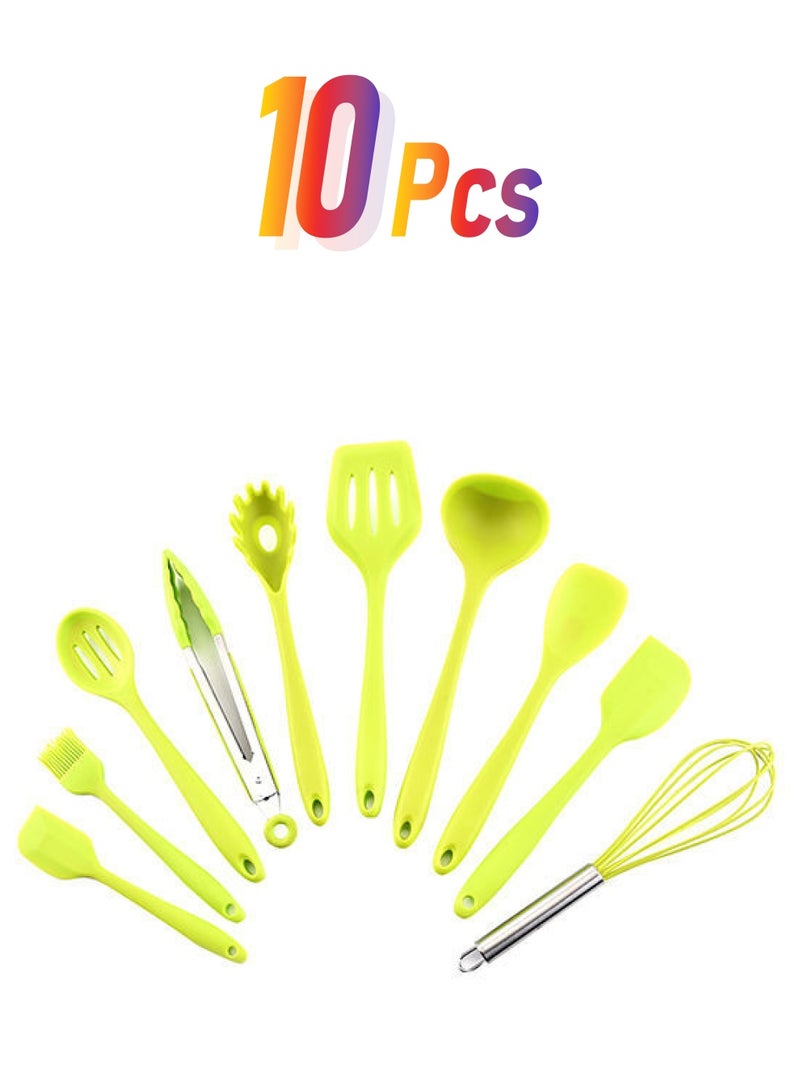 إسكدنيا طَقم 10 ملاعق عريضة للمطبخ مصنوعة من السيليكون أخضر - Image 1