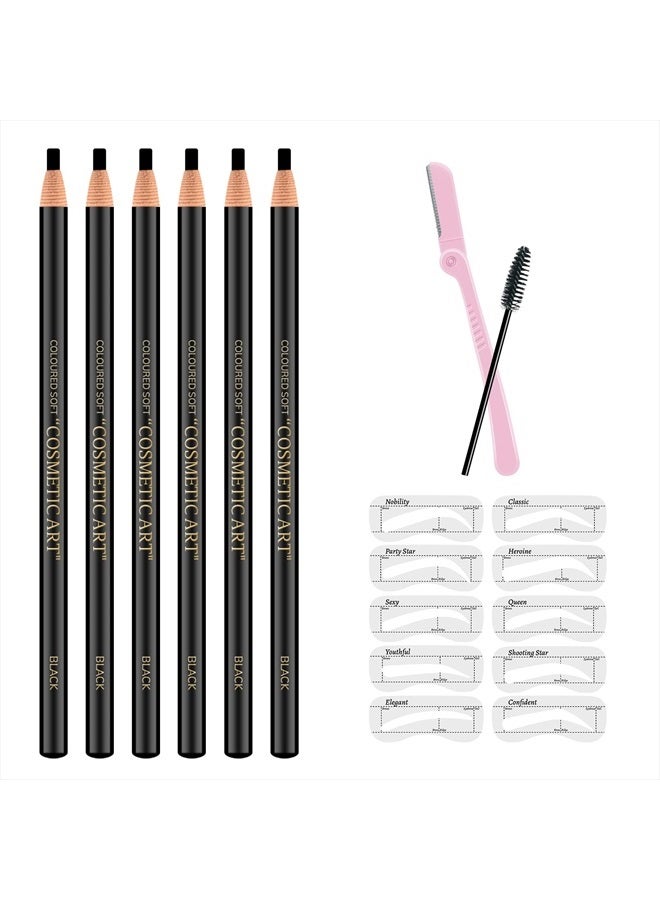 Ownest 6 Pcs Pull Cord Peel-off Eyebrow Pencil Tattoo Makeup and Microblading Supplies Set for Marking, Filling and Outlining, Waterproof and Durable Permanent Eyebrow Liner-Black - Image 1