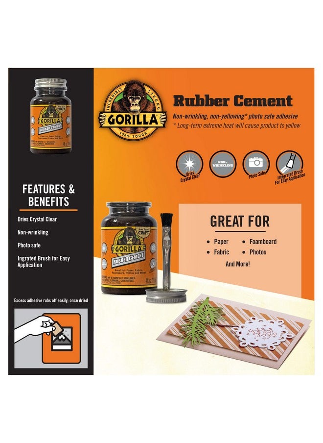 Gorilla Rubber Cement With Brush Applicator, 4 Fl Oz, Clear, (Pack Of 2)  - Image 2
