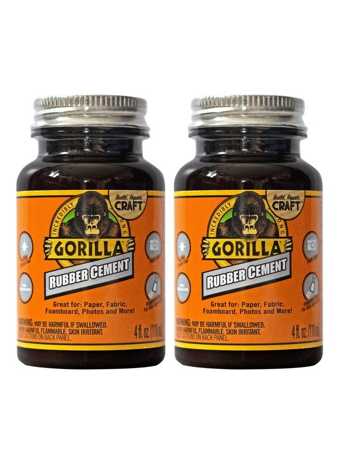 Gorilla Rubber Cement With Brush Applicator, 4 Fl Oz, Clear, (Pack Of 2)  - Image 1