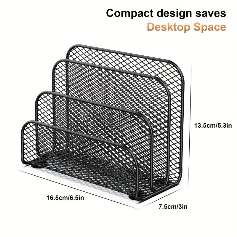 Black Desk Mail Organizer with 3 Metal Mesh Compartments for Documents and Paper - Image 4