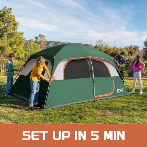 CAMPROS CP Tent-6-Person-Camping-Tents, Waterproof Windproof Family Tent with Top Rainfly, 4 Large Mesh Windows, Double Layer, Easy Set Up, Portable with Carry Bag (6 Person, Dark Green-6) - Image 4