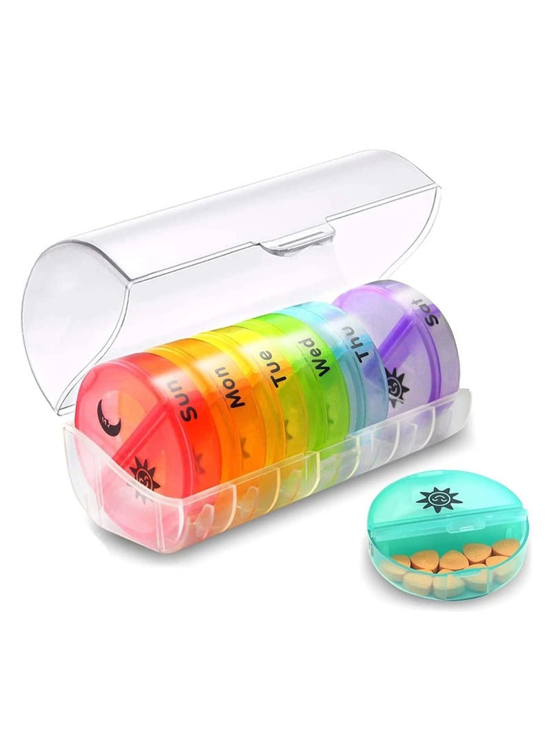 منظم الأقراص الأسبوعي الكبير 2 مرات في اليوم، علبة الأقراص اليومية 7 أيام سهلة الفتح مع الحماية المزدوجة، علبة الأقراص صباحًا مساءً الدواء/فيتامين/زيت السمك/المكملات (واضح) - Image 1