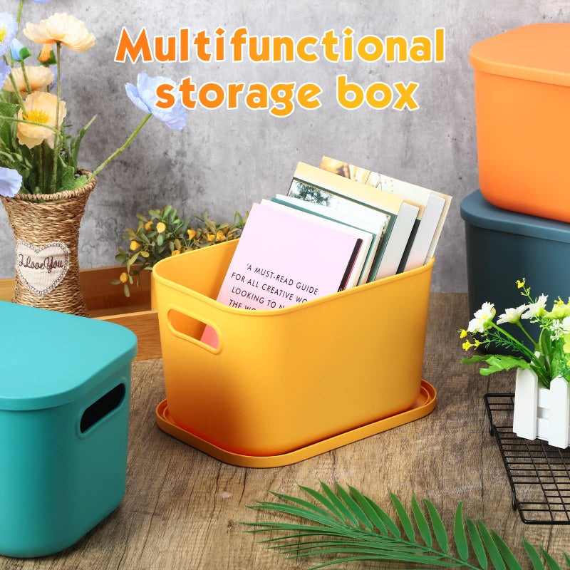 Hoolerry 8 Pieces Colorful Storage Bins with Lid, Plastic Storage Basket Organizing Container Stackable Box with Handle for Shelves Desktop Playroom Office(10.2 x 7 x 6.3 Inch,Multi-colored) - Image 4