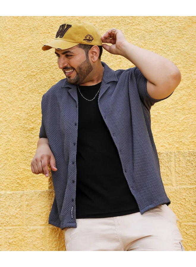 Instafab Plus Men's Charcoal Grey Self-Design Block Shirt