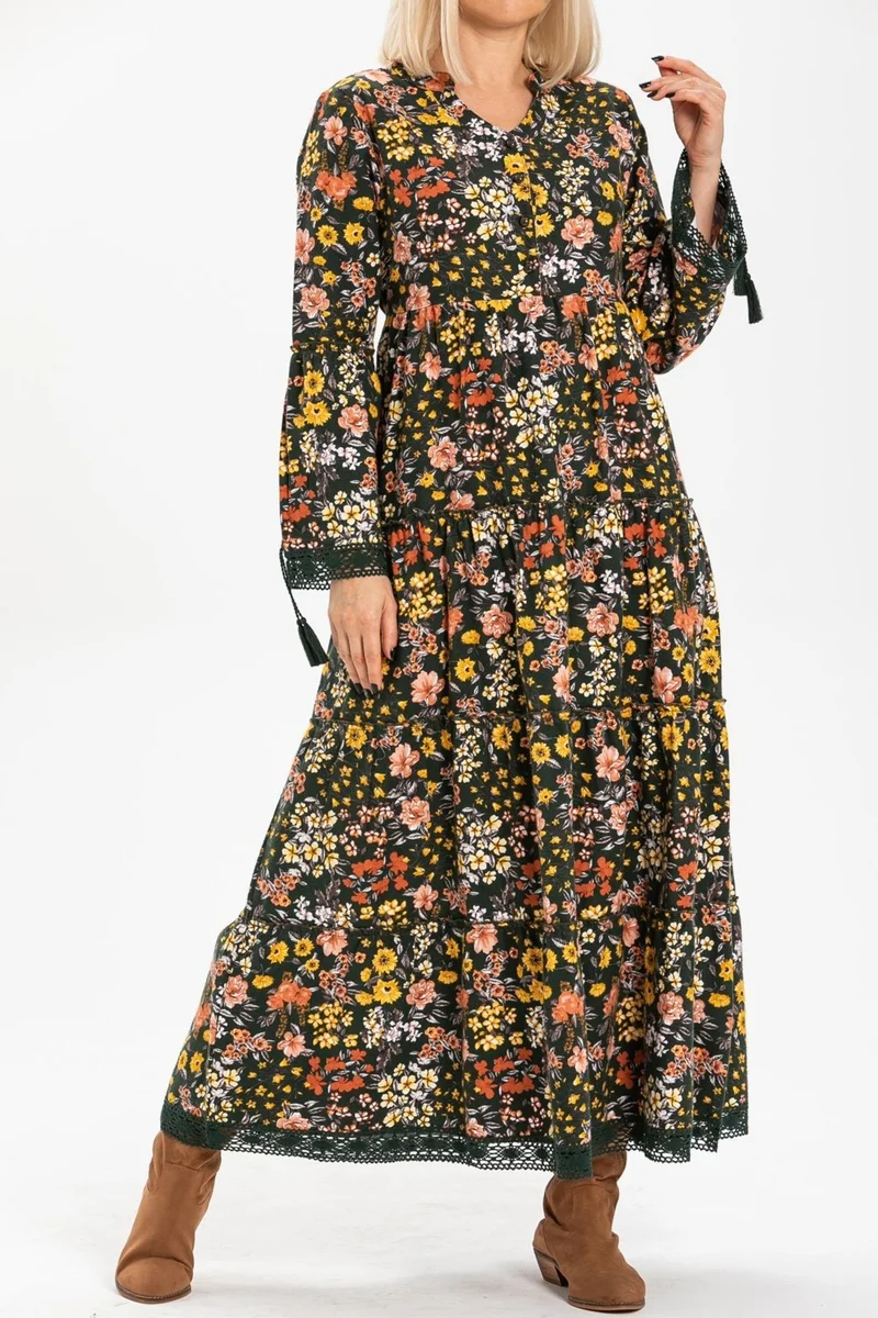 Eliş Şile Bezi Floral Tiered Dress