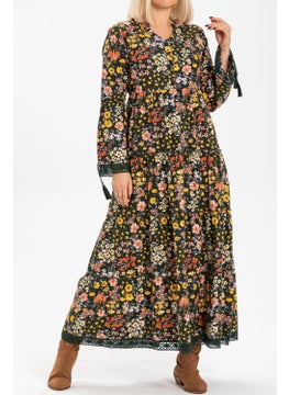 Eliş Şile Bezi Eliş Şile Cloth Seçil Flannel Long Autumn and Winter Dress Spring Pattern Green  - Image 4