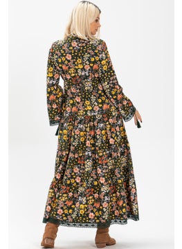 Eliş Şile Bezi Eliş Şile Cloth Seçil Flannel Long Autumn and Winter Dress Spring Pattern Green  - Image 3