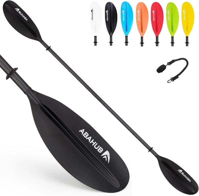 Abahub 1 x Carbon Kayak Paddles, 90.5 Inches Kayaking Oars for Boating, Canoeing with Free Paddle Leash, Carbon Fiber Shaft Black/Blue/Green/Orange/Yellow/White/Red Plastic Blades - Image 1