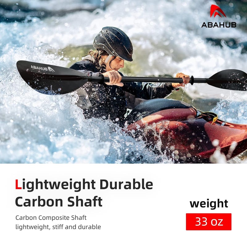 Abahub 1 x Carbon Kayak Paddles, 90.5 Inches Kayaking Oars for Boating, Canoeing with Free Paddle Leash, Carbon Fiber Shaft Black/Blue/Green/Orange/Yellow/White/Red Plastic Blades - Image 2