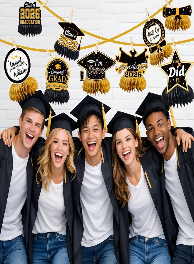 OHOME Graduation Decorations 2026 - Black Gold Graduation Honeycomb for Table Centerpiece | Graduation Party Decorations Class of 2026,Table Toppers for Graduation Party Favors Supplies Indoor Outdoor - Image 4