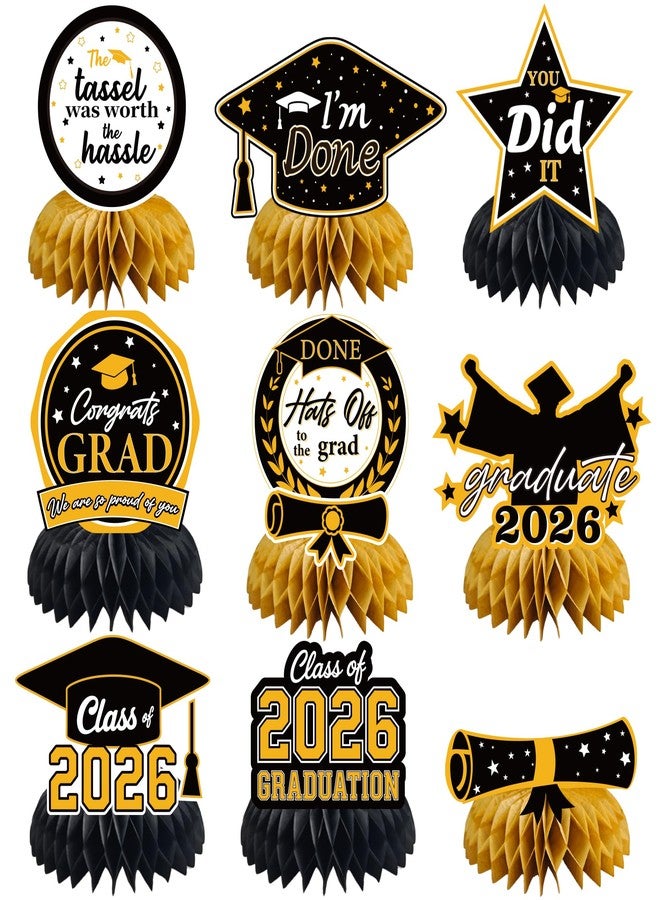 OHOME Graduation Decorations 2026 - Black Gold Graduation Honeycomb for Table Centerpiece | Graduation Party Decorations Class of 2026,Table Toppers for Graduation Party Favors Supplies Indoor Outdoor - Image 1