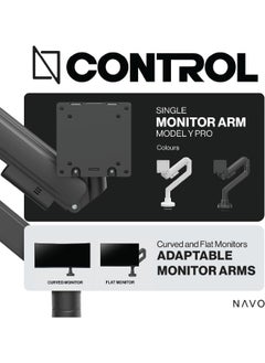 navo NAVO Control Single Monitor Arm - Model Y PRO, Desk Mount for 17-57 inch Flat & Curved Screens, Heavy-Duty Steel with Gas Spring Tech Monitor Mount up to 27KGs (Black)  - Image 5