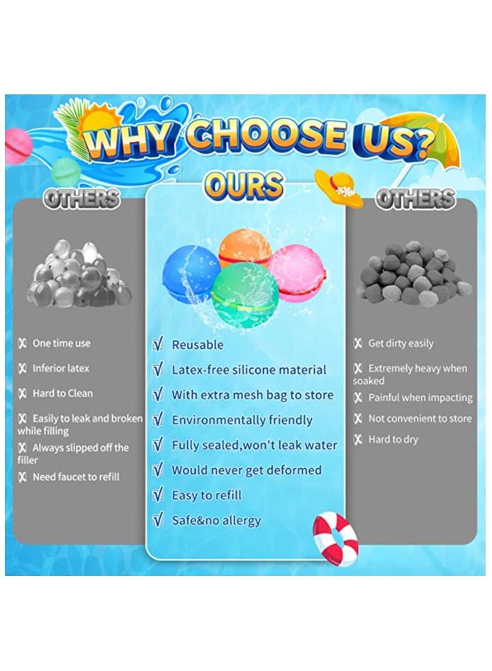 ORiTi ORiTi Reusable Water Bomb Balloons, Latex-Free Silicone Water Ball with Mesh Bag, Self-Sealing for Kids Adults Outdoor Activities Water Games Toy Summer Fun Party Supplies (6Pcs)  - Image 5