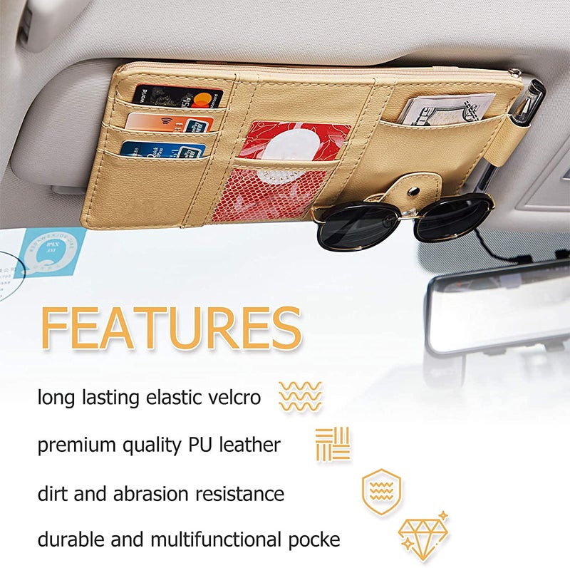 KeepCart PU Leather Multi-Function Car Space Sun Visor Organizer Hanging Phone Storage Pouch Holder (Brown) - Image 5
