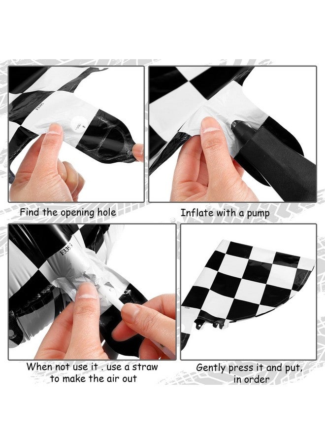 Zhanmai 14 Pcs Car Decorations Racing Cars Birthday Party Supplies 4 Tire Tube Swim Ring Inflatable Tire Floats for Pool with 10 Balloons 18 Inch Race Balloons for Birthday Party(Plaid Style) - Image 4