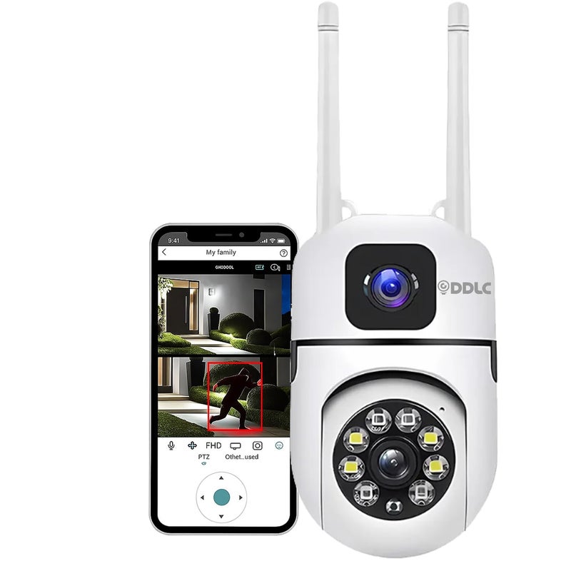 DDLC Dual Lens Mini PTZ WiFi Camera | Full HD 1080P | Dual View & Dual Area Cover | 4MP Double Screen | IR+Color Vision | Two-Way Audio | Motion Detection | Digital Zoom | Indoor Security Camera - Image 1
