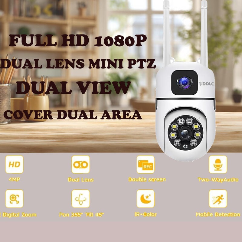 DDLC Dual Lens Mini PTZ WiFi Camera | Full HD 1080P | Dual View & Dual Area Cover | 4MP Double Screen | IR+Color Vision | Two-Way Audio | Motion Detection | Digital Zoom | Indoor Security Camera - Image 3