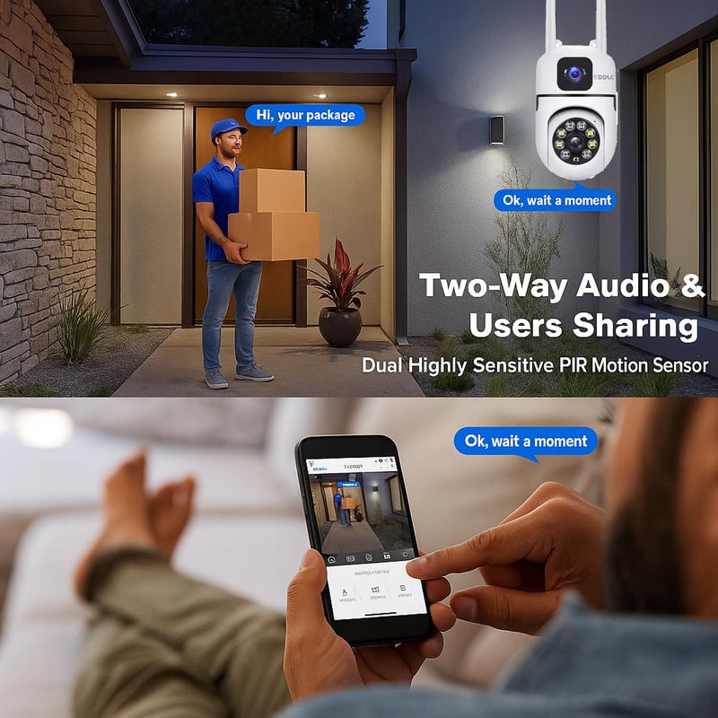 DDLC Dual Lens Mini PTZ WiFi Camera | Full HD 1080P | Dual View & Dual Area Cover | 4MP Double Screen | IR+Color Vision | Two-Way Audio | Motion Detection | Digital Zoom | Indoor Security Camera - Image 4