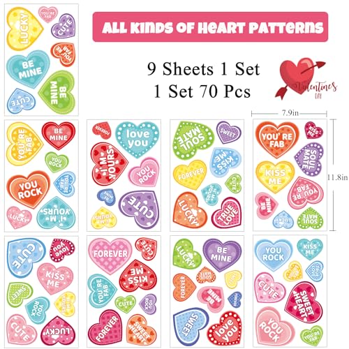 REJODA Hearts-Shape Valentine's Day Window Clings for Valentine's Decoration Wedding Party Birthday Party Supplies (9 Sheets 70Pcs Rainbow Color Love Hearts Double-Sided Sticker for Glass) - Image 5