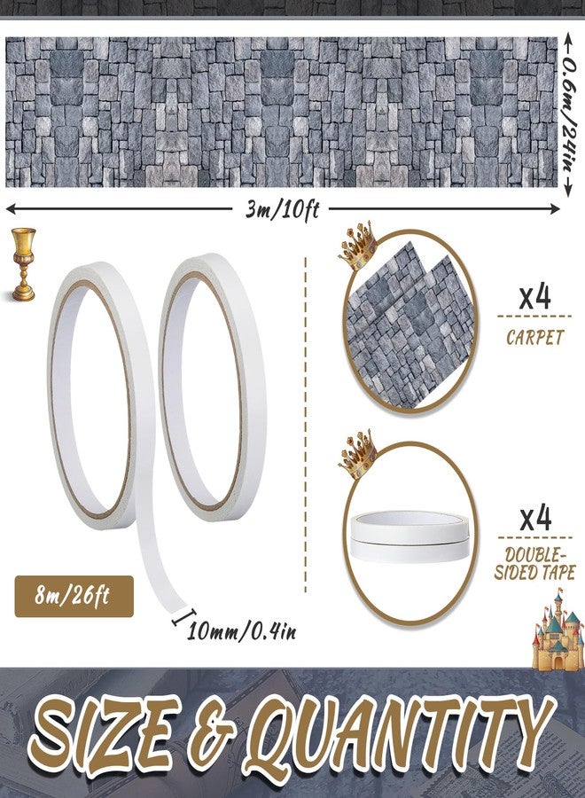 Fabbay 4 Pack 10ft Cobblestone Aisle Runners Medieval Party Decorations Polyester Brick Stone Printed Floor Runners for Medieval Castle Knight Themed Party Supplies Castle Table Cover - Image 2