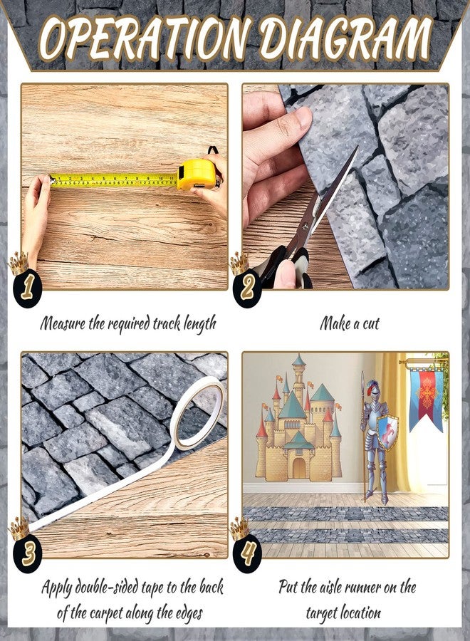 Fabbay 4 Pack 10ft Cobblestone Aisle Runners Medieval Party Decorations Polyester Brick Stone Printed Floor Runners for Medieval Castle Knight Themed Party Supplies Castle Table Cover - Image 4