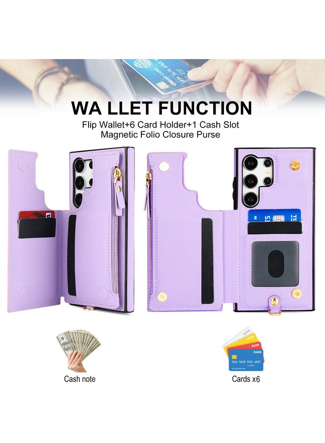 اس-توب جراب لهاتف Samsung Galaxy S24 Ultra 5G، جراب هاتف جلدي مزدوج بسحاب RFID مع حبل قصير - Image 4