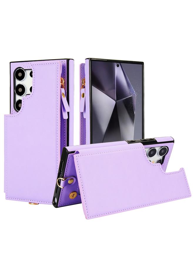 اس-توب جراب لهاتف Samsung Galaxy S24 Ultra 5G، جراب هاتف جلدي مزدوج بسحاب RFID مع حبل قصير - Image 1