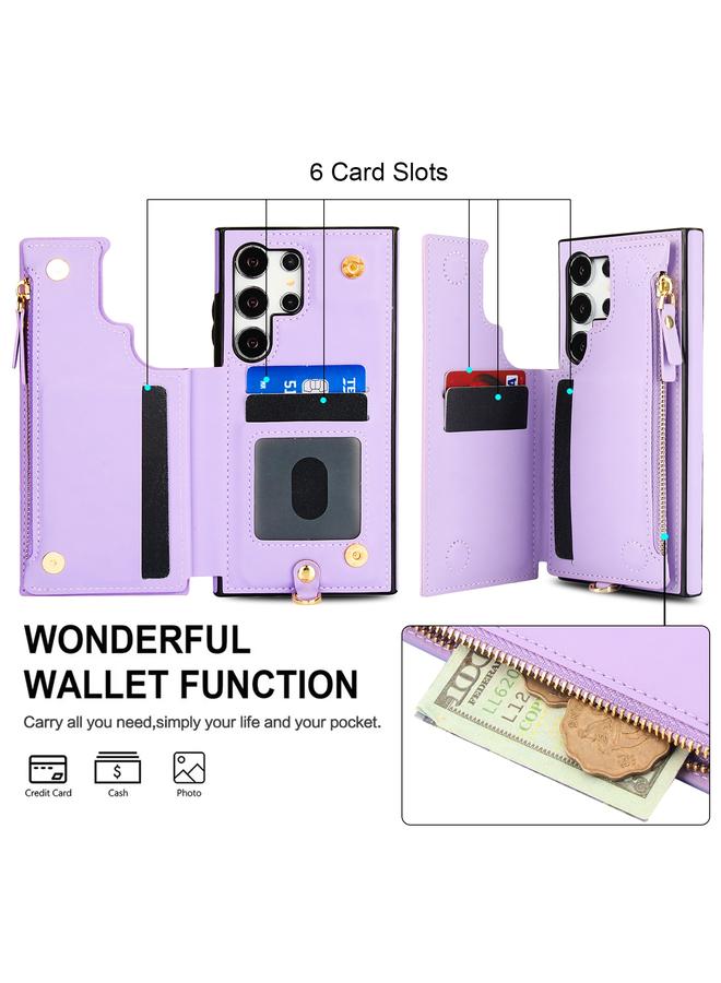 اس-توب جراب لهاتف Samsung Galaxy S24 Ultra 5G، جراب هاتف جلدي مزدوج بسحاب RFID مع حبل قصير - Image 5