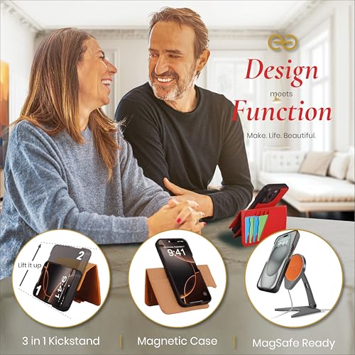 Dreem for iPhone 15 Pro Max Case Wallet, Revolutionary Phone Stand, Vegan Leather, MagSafe-Fit, Magnetic Detachable Flip Cover, RFID Blocking Card Holder, Gift-Box [Fibonacci:Caramel] - Image 4