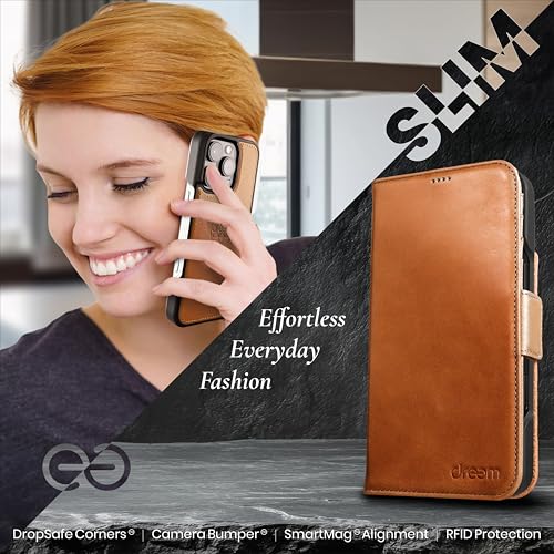 Dreem for iPhone 15 Pro Max Case Wallet, Revolutionary Phone Stand, Vegan Leather, MagSafe-Fit, Magnetic Detachable Flip Cover, RFID Blocking Card Holder, Gift-Box [Fibonacci:Caramel] - Image 5