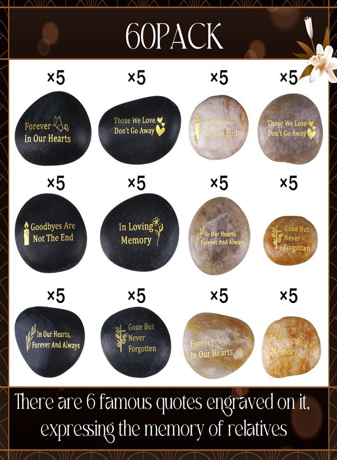 Yuntau 60 Pcs Memorial Stone 1.97 Inch Celebration of Life Favor Inspirational River Rock Engraved in Loving Memory Funeral Favor Decoration for Fathers Day Gift (Black and White,Classic Style) - Image 3