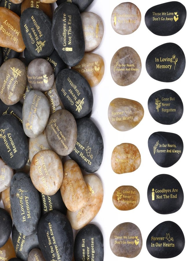 Yuntau 60 Pcs Memorial Stone 1.97 Inch Celebration of Life Favor Inspirational River Rock Engraved in Loving Memory Funeral Favor Decoration for Fathers Day Gift (Black and White,Classic Style) - Image 1