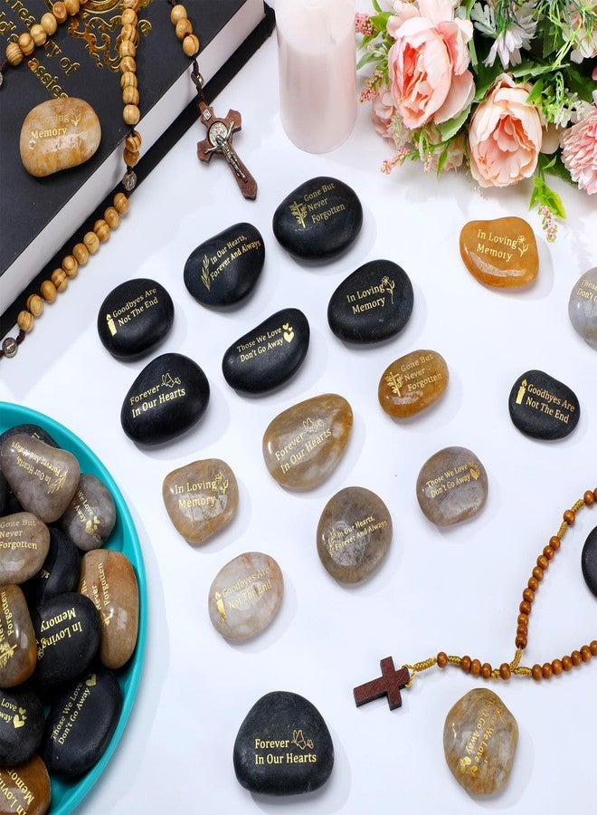 Yuntau 60 Pcs Memorial Stone 1.97 Inch Celebration of Life Favor Inspirational River Rock Engraved in Loving Memory Funeral Favor Decoration for Fathers Day Gift (Black and White,Classic Style) - Image 5