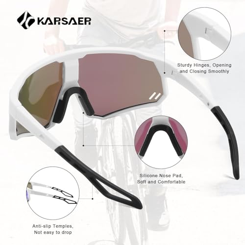 Karsaer Polarized Cycling Glasses Sports Sunglasses, UV400 Protection Baseball Running Glasses for Men Women Youth E1267, Multicolour, Large - Image 4