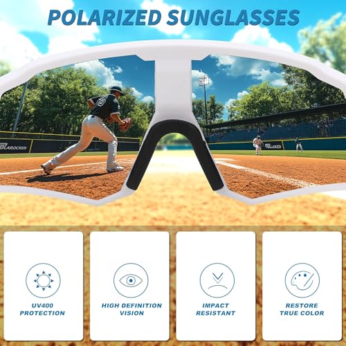 Karsaer Polarized Cycling Glasses Sports Sunglasses, UV400 Protection Baseball Running Glasses for Men Women Youth E1267, Multicolour, Large - Image 3