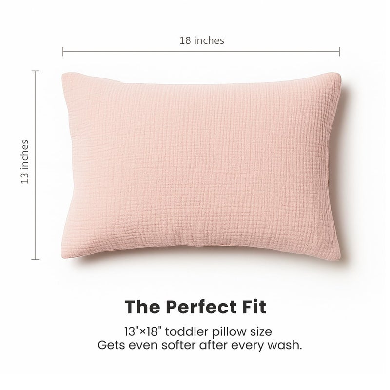 Konssy Muslin Toddler Pillowcase for 13x18 Pillow, 2 Pack Soft & Breathable Cotton Toddler Pillow Case, 100% Cotton Travel Pillow Covers for Baby Kids (Floral, Pink) - Image 4